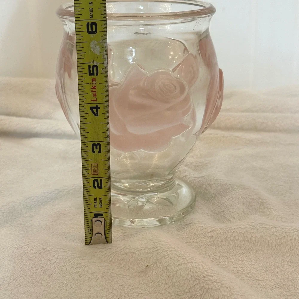 Teleflora Rose Vase Unisex 6 Inch Pink‎ Excellent Frosted Glass Made in France